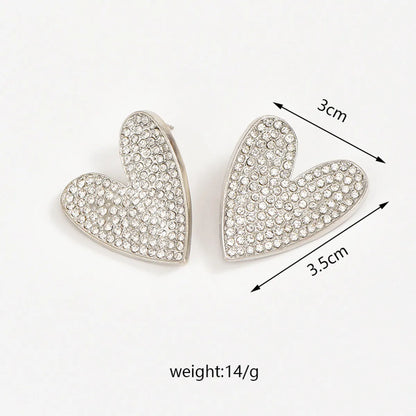 1 Pair Lady Modern Style Sweet Heart Shape Inlay Alloy Rhinestones Ear Studs