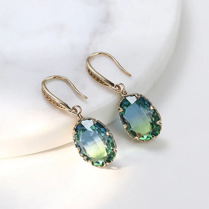 1 Pair Lady Oval Inlay Copper Zircon Drop Earrings