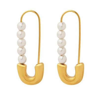 1 Pair Lady Paper Clip Imitation Pearl Titanium Steel Plating Earrings