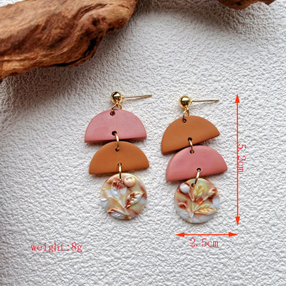 1 Pair Lady Pastoral Classic Style Printing Geometric Ditsy Floral Soft Clay Drop Earrings