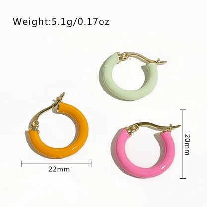 1 Pair Lady Round Enamel Plating Stainless Steel 18k Gold Plated Earrings