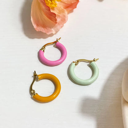 1 Pair Lady Round Enamel Plating Stainless Steel 18k Gold Plated Earrings