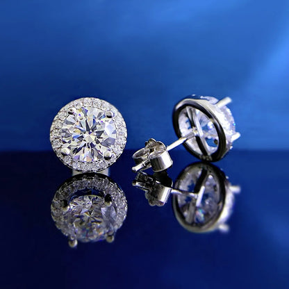 1 Pair Lady Round Inlay Sterling Silver Zircon Ear Studs