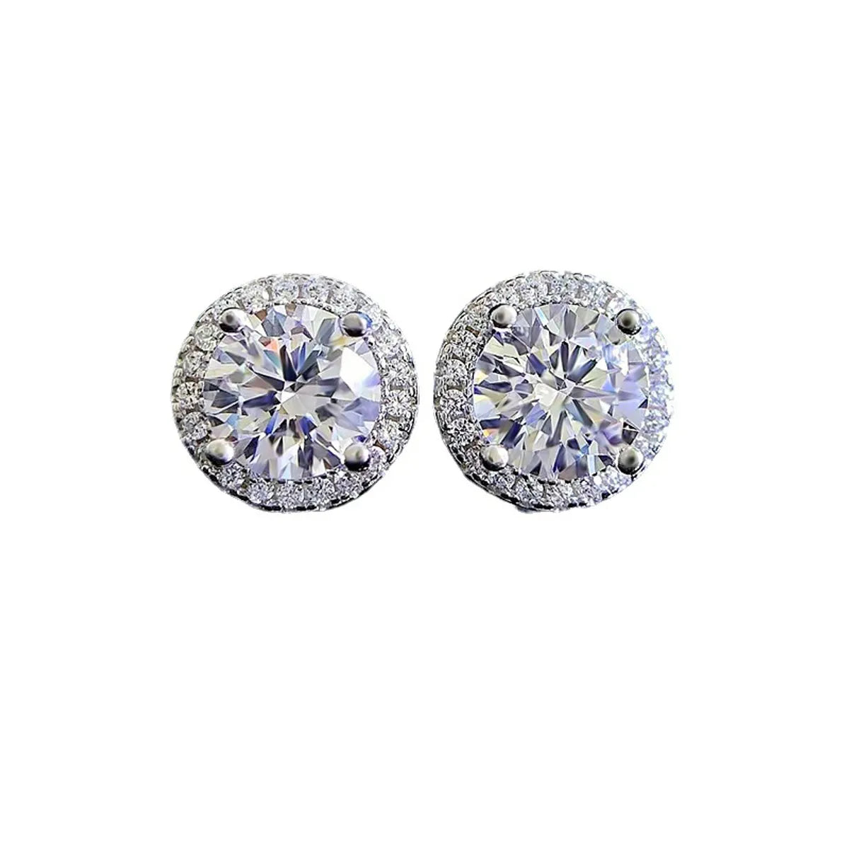 1 Pair Lady Round Inlay Sterling Silver Zircon Ear Studs