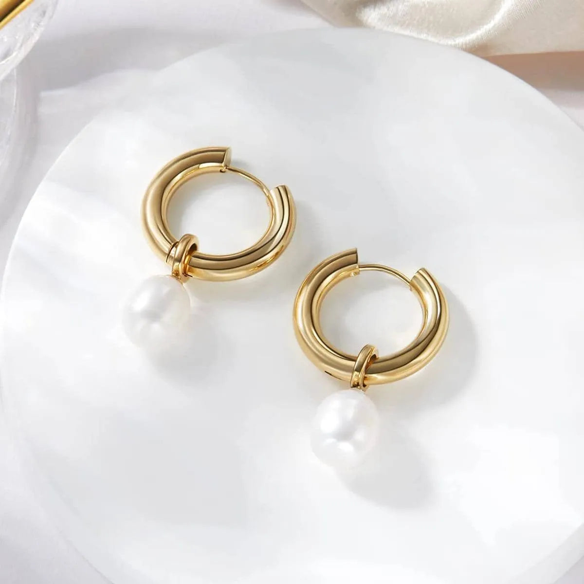 1 Pair Lady Round Plating Stainless Steel 18k Gold Plated Drop Earrings