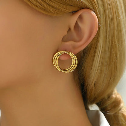 1 Pair Lady Round Stainless Steel Earrings