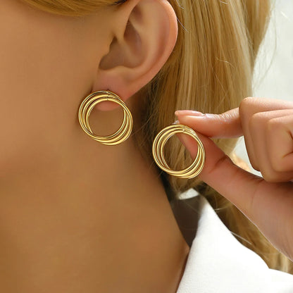 1 Pair Lady Round Stainless Steel Earrings