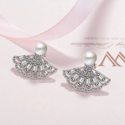 1 Pair Lady Sector Plating Inlay Copper Pearl Zircon Rose Gold Plated White Gold Plated Ear Studs