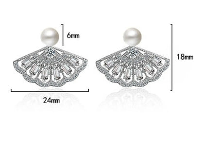 1 Pair Lady Sector Plating Inlay Copper Pearl Zircon Rose Gold Plated White Gold Plated Ear Studs