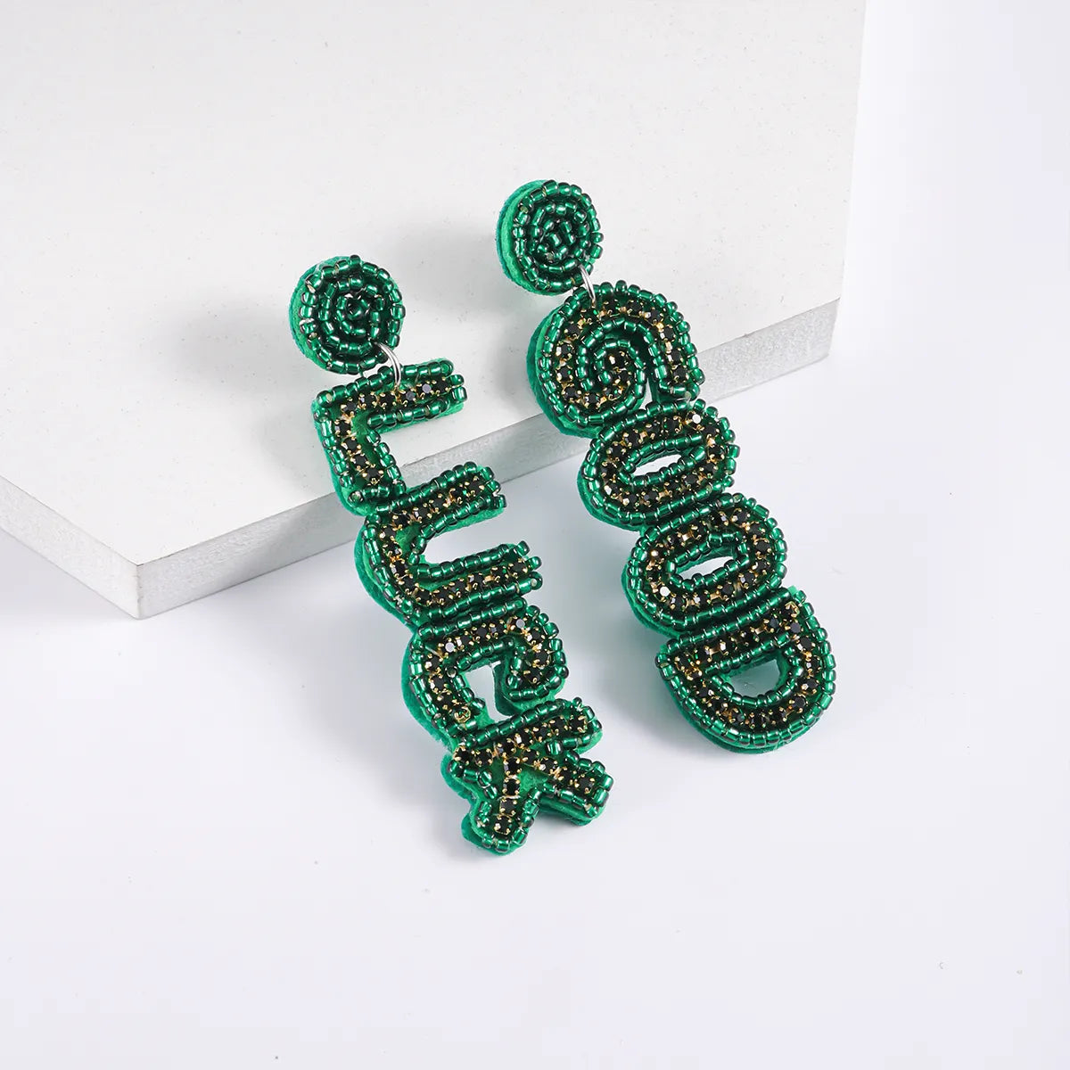 1 Pair Lady Shamrock Tassel Inlay Plastic Cloth Rhinestones Drop Earrings