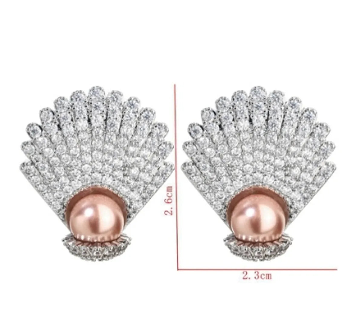 1 Pair Lady Shell Plating Inlay Copper Artificial Pearls Zircon White Gold Plated Ear Studs