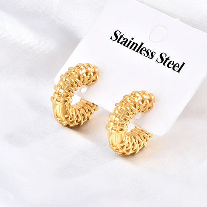 1 Pair Lady Shiny C Shape Star Starry Sky 304 Stainless Steel 18K Gold Plated Ear Studs