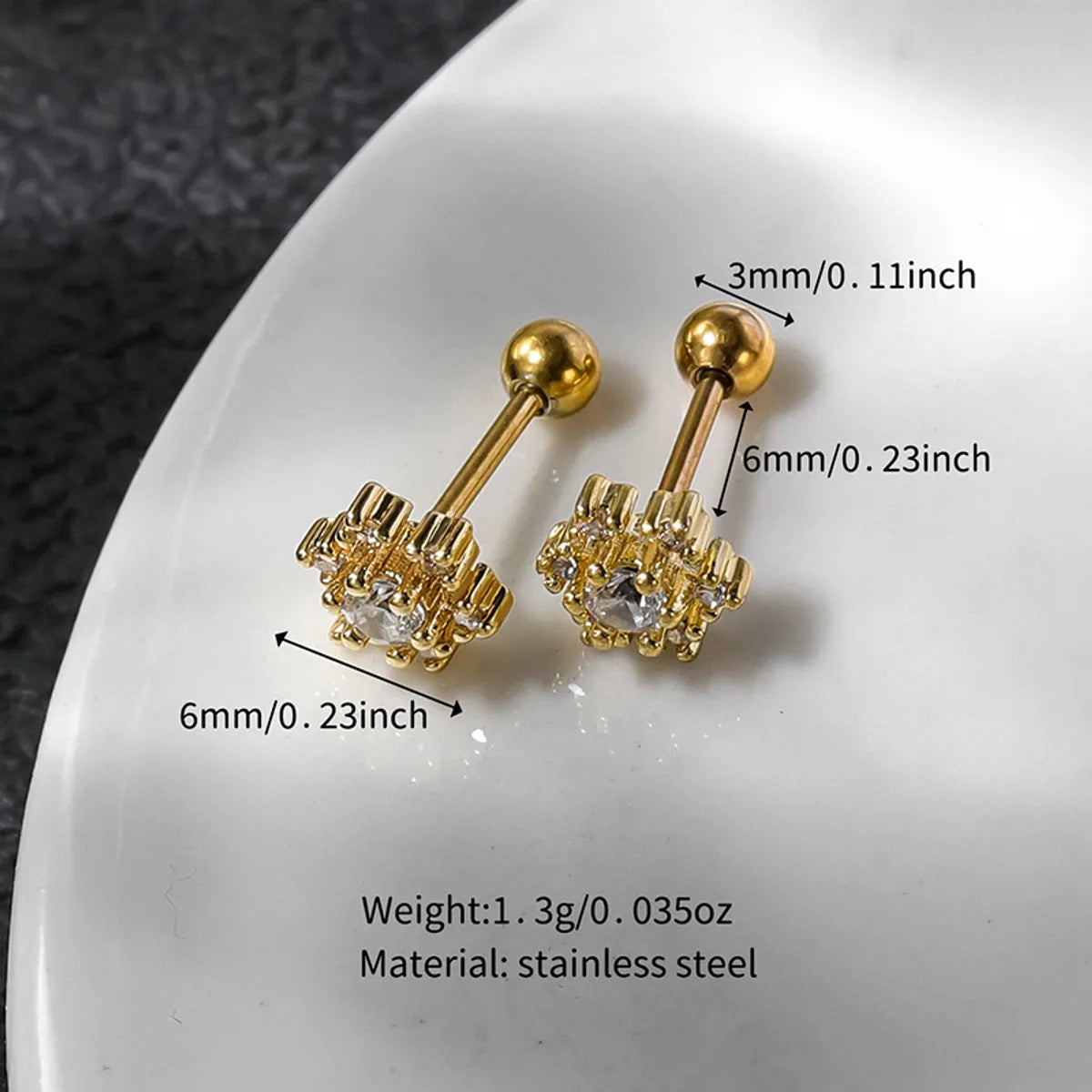 1 Pair Lady Shiny Flower Polishing Plating Inlay Stainless Steel Copper Zircon White Gold Plated Gold Plated Ear Studs