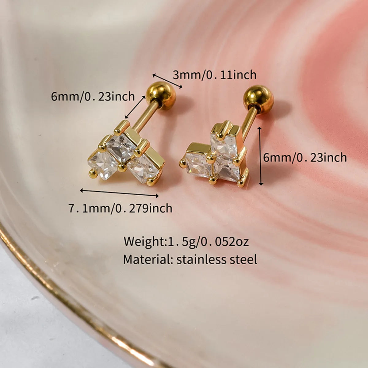 1 Pair Lady Shiny Flower Polishing Plating Inlay Stainless Steel Copper Zircon White Gold Plated Gold Plated Ear Studs