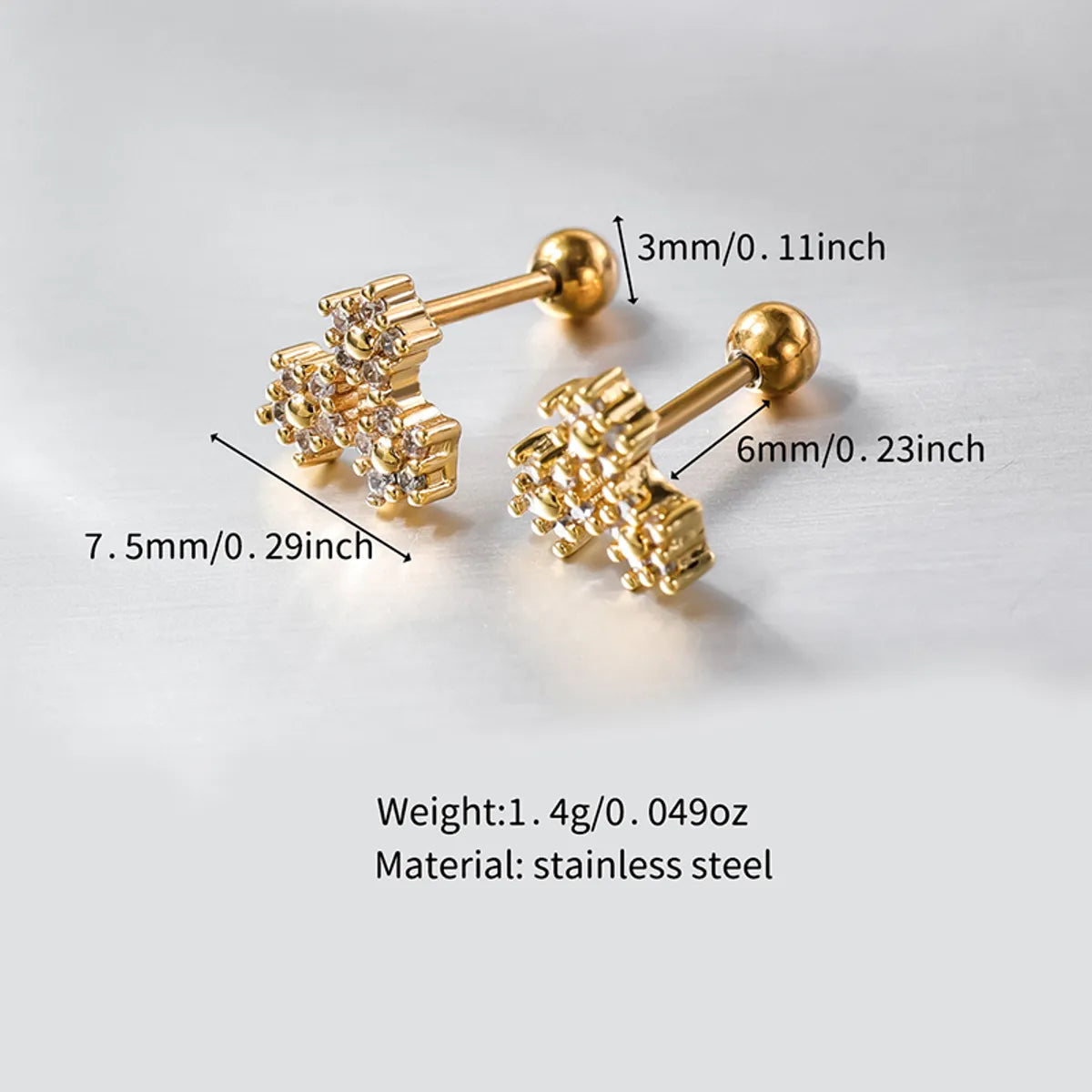 1 Pair Lady Shiny Flower Polishing Plating Inlay Stainless Steel Copper Zircon White Gold Plated Gold Plated Ear Studs