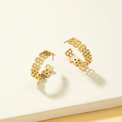 1 Pair Lady Simple Style C Shape Plating Hollow Out Alloy 14k Gold Plated Earrings