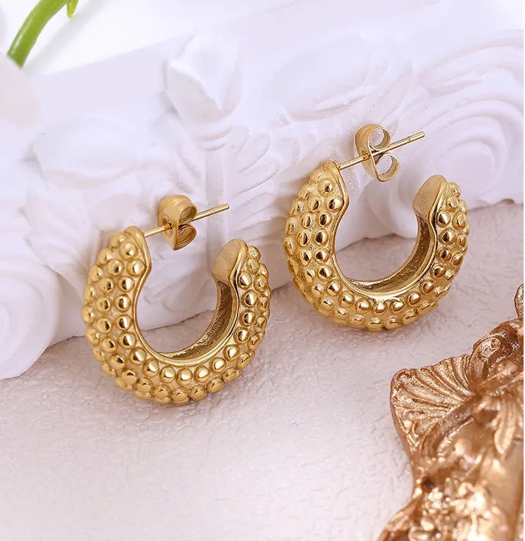 1 Pair Lady Simple Style C Shape Solid Color Plating 304 Stainless Steel Titanium Steel 18K Gold Plated Ear Studs