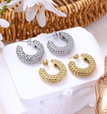 1 Pair Lady Simple Style C Shape Solid Color Plating 304 Stainless Steel Titanium Steel 18K Gold Plated Ear Studs