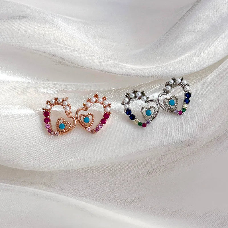 1 Pair Lady Simple Style Classic Style Heart Shape Inlay Copper Artificial Pearls Zircon Ear Studs