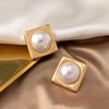 1 Pair Lady Simple Style Classic Style Square Plating Inlay Alloy Artificial Pearls 14k Gold Plated Ear Studs