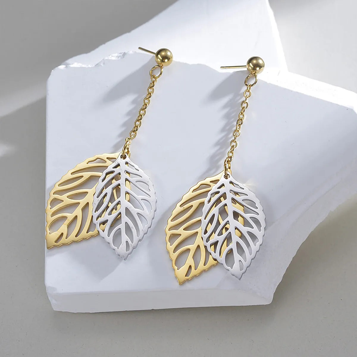 1 Pair Lady Simple Style Commute Leaves Patchwork Plating Stainless Steel 18k Gold Plated Drop Earrings