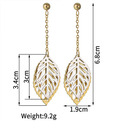 1 Pair Lady Simple Style Commute Leaves Patchwork Plating Stainless Steel 18k Gold Plated Drop Earrings