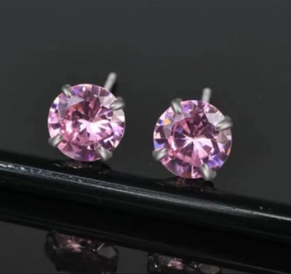 1 Pair Lady Simple Style Geometric Inlay Sterling Silver Birthstone Ear Studs