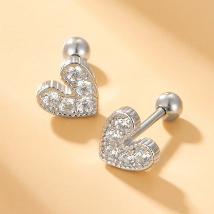 1 Pair Lady Simple Style Heart Shape Plating Inlay Sterling Silver Zircon 18k Gold Plated White Gold Plated Ear Studs