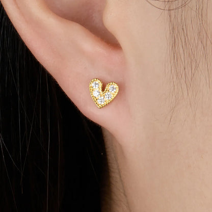 1 Pair Lady Simple Style Heart Shape Plating Inlay Sterling Silver Zircon 18k Gold Plated White Gold Plated Ear Studs