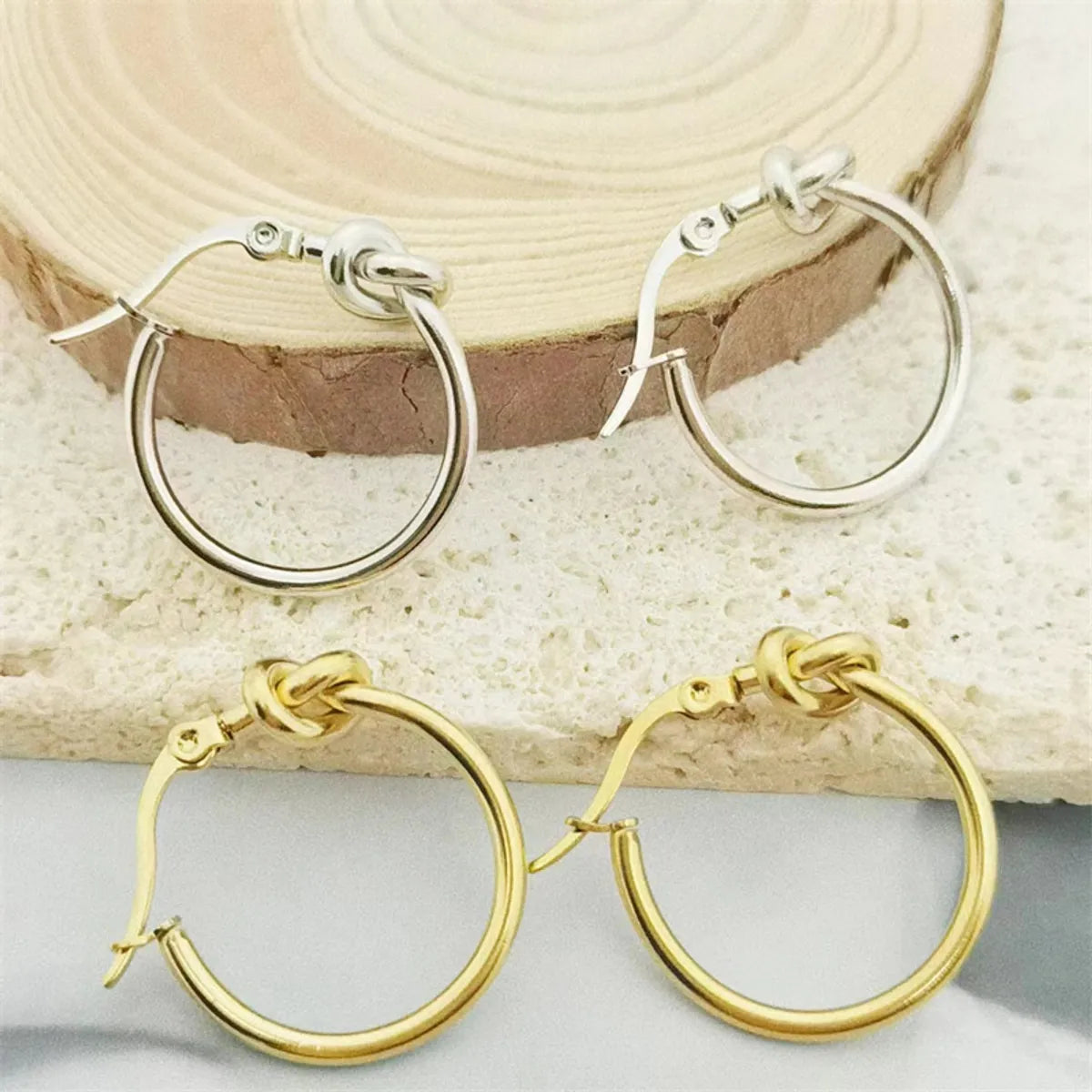 1 Pair Lady Simple Style Round Plating Stainless Steel 18k Gold Plated Earrings