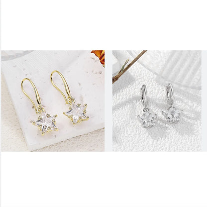 1 Pair Lady Simple Style Star Plating Inlay Copper Zircon 18k Gold Plated Drop Earrings