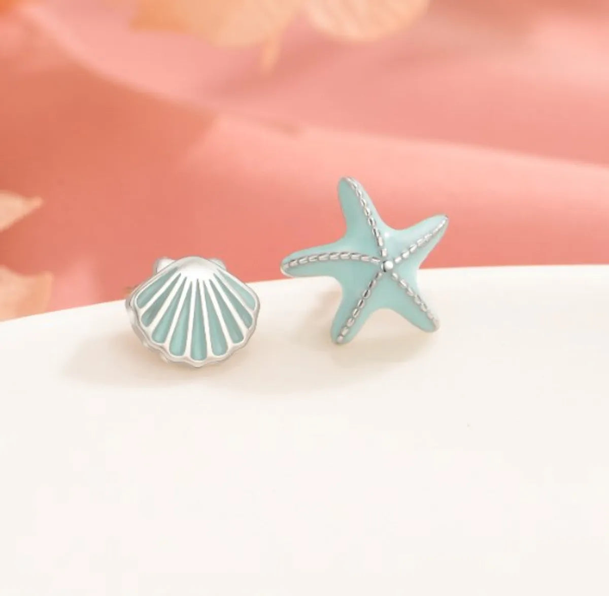 1 Pair Lady Simple Style Starfish Epoxy Sterling Silver Ear Studs