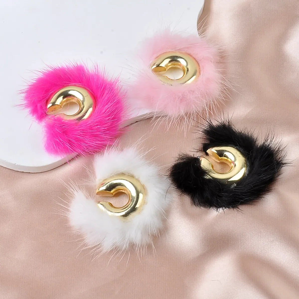 1 Pair Lady Solid Color Plating Ccb Mink Hair Earrings