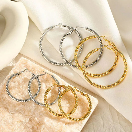 1 Pair Lady Solid Color Plating Titanium Steel Hoop Earrings