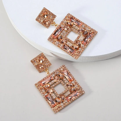 1 Pair Lady Square Artificial Gemstones Drop Earrings