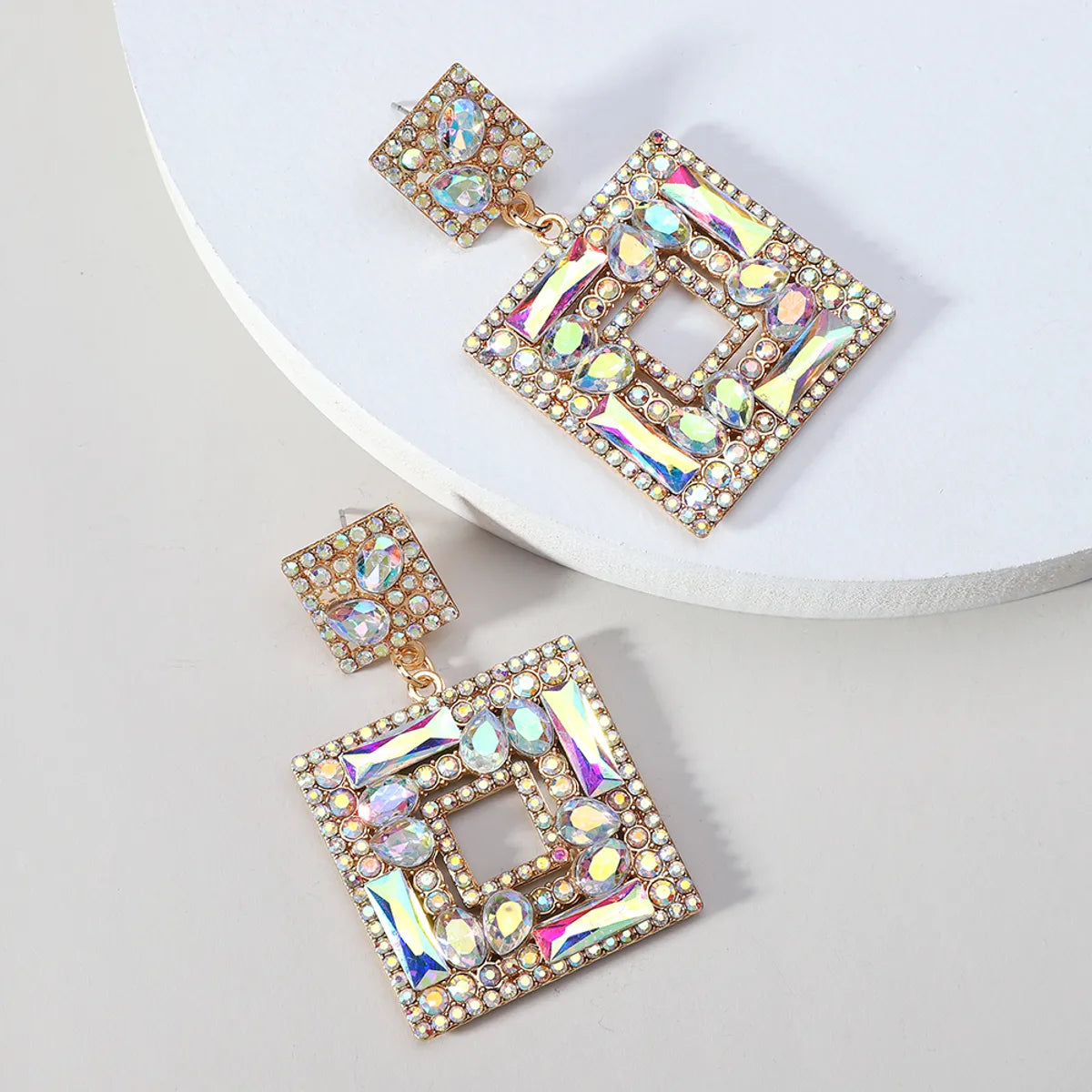 1 Pair Lady Square Artificial Gemstones Drop Earrings