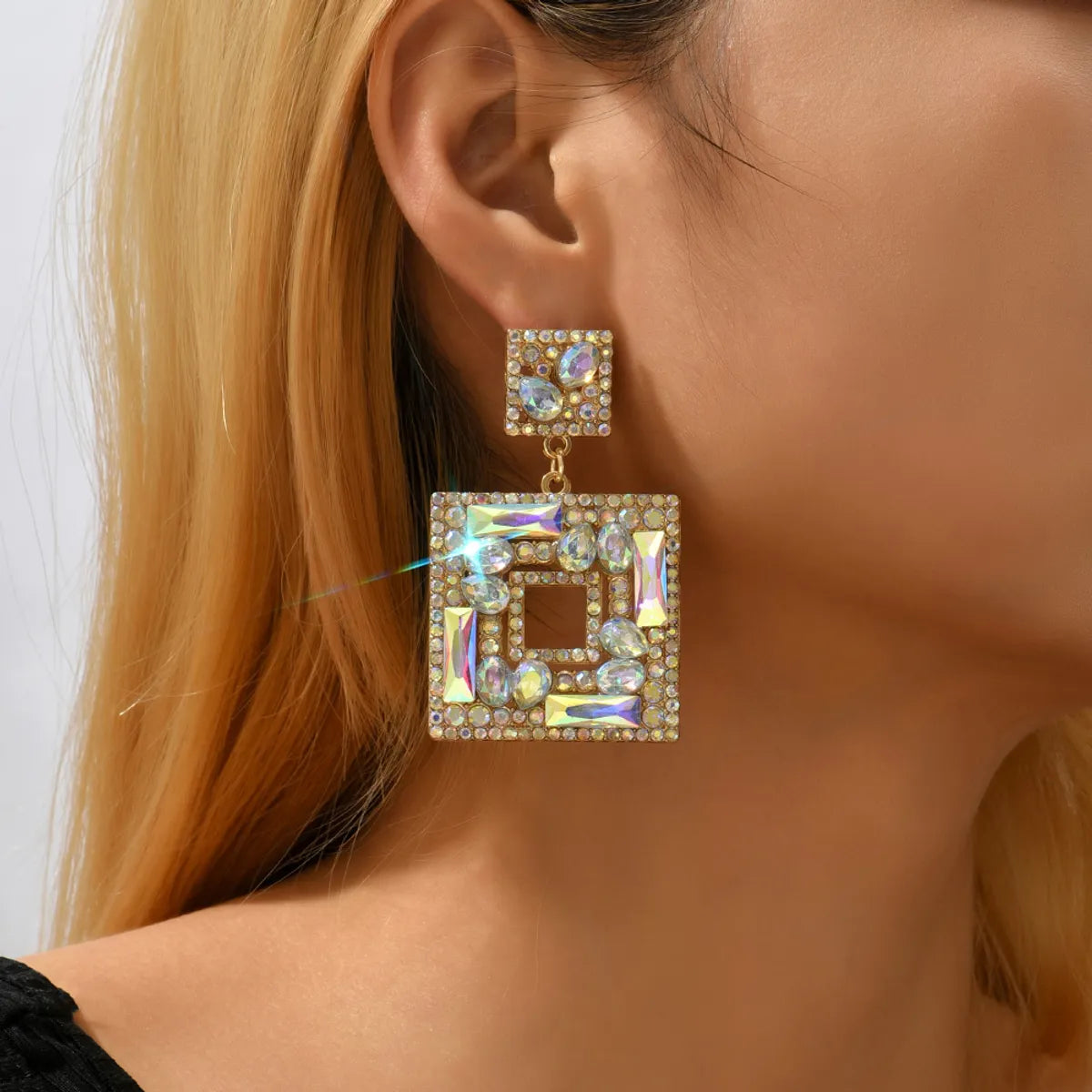 1 Pair Lady Square Artificial Gemstones Drop Earrings