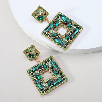 1 Pair Lady Square Artificial Gemstones Drop Earrings