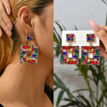 1 Pair Lady Square Artificial Gemstones Drop Earrings