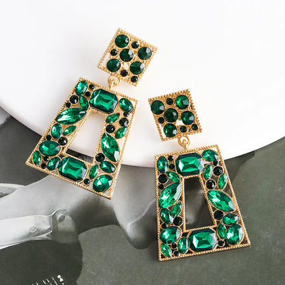 1 Pair Lady Square Inlay Alloy Rhinestones Drop Earrings