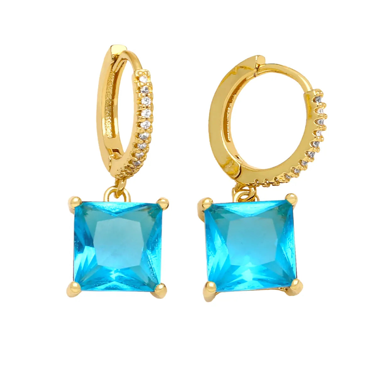 1 Pair Lady Square Plating Inlay Copper Zircon 18k Gold Plated Drop Earrings