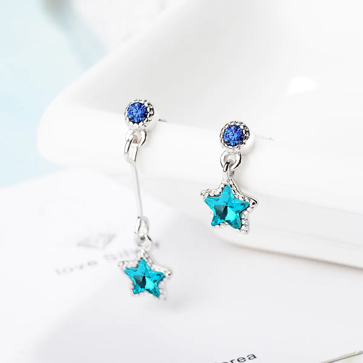 1 Pair Lady Star Inlay Copper Artificial Crystal Zircon Drop Earrings