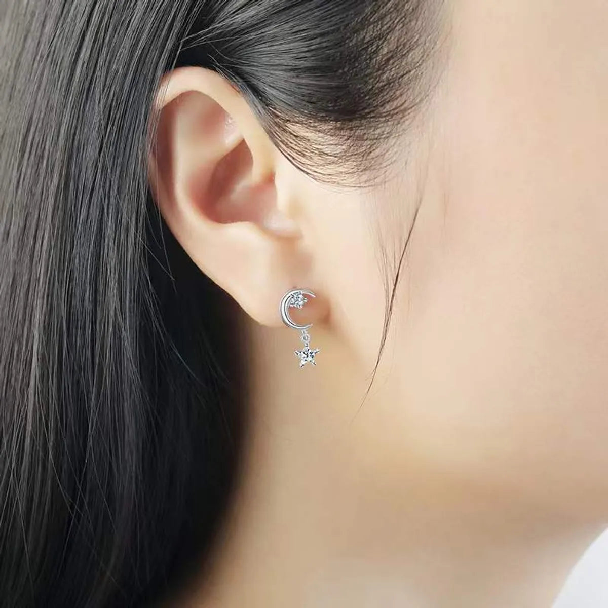 1 Pair Lady Star Plating Inlay Copper Zircon White Gold Plated Drop Earrings