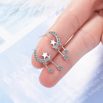 1 Pair Lady Star Plating Inlay Copper Zircon White Gold Plated Drop Earrings