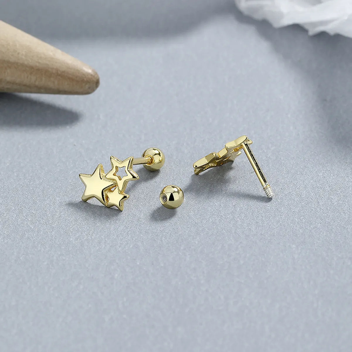 1 Pair Lady Star Plating Sterling Silver Ear Studs