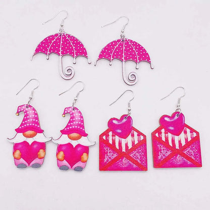 1 Pair Lady Streetwear Geometric Heart Shape Wood Earrings