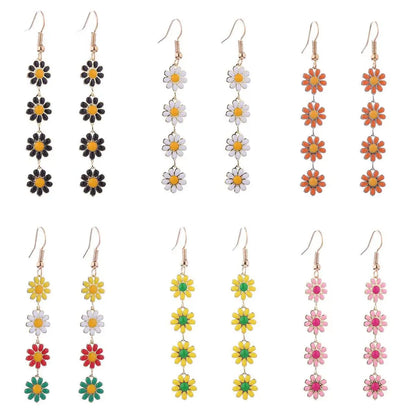 1 Pair Lady Sweet Flower Enamel Alloy Drop Earrings