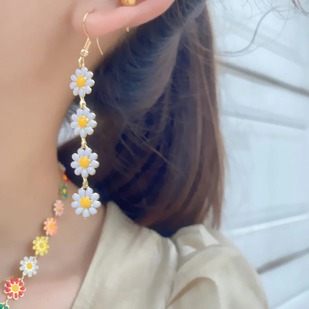 1 Pair Lady Sweet Flower Enamel Alloy Drop Earrings