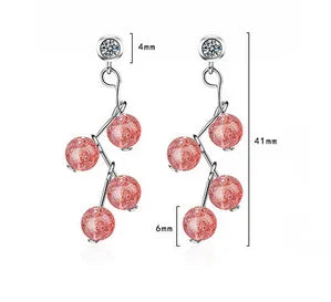 1 Pair Lady Sweet Fruit Strawberry Quartz Copper Drop Earrings