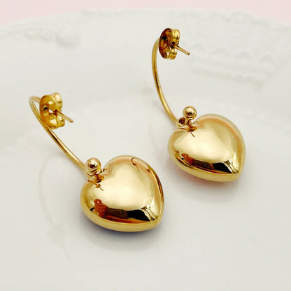 1 Pair Lady Sweet Heart Shape Plating Inlay Stainless Steel Zircon Gold Plated Drop Earrings